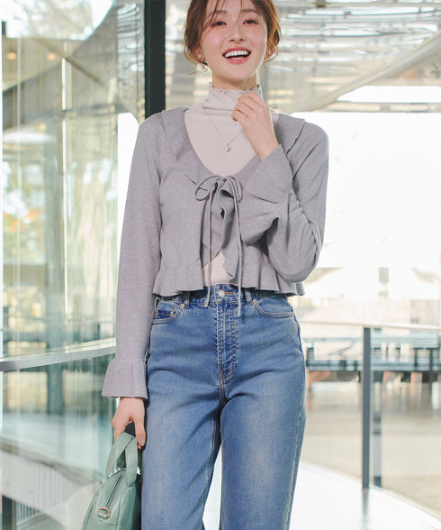 フリルリボンカーディガン