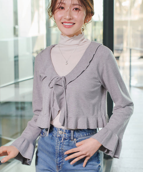 フリルリボンカーディガン
