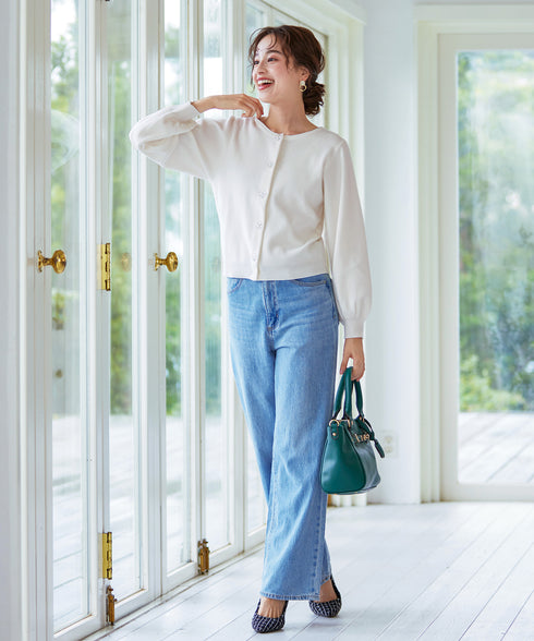 【新色追加】ビジューボタンニットカーデ