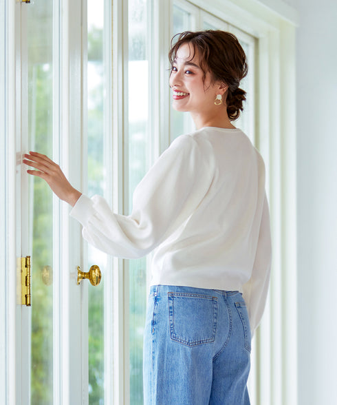 【新色追加】ビジューボタンニットカーデ