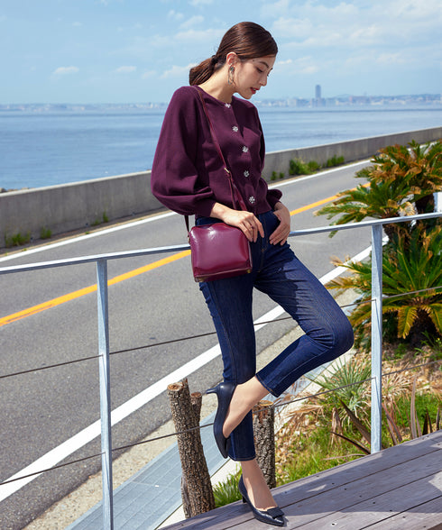 【新色追加】ビジューボタンニットカーデ