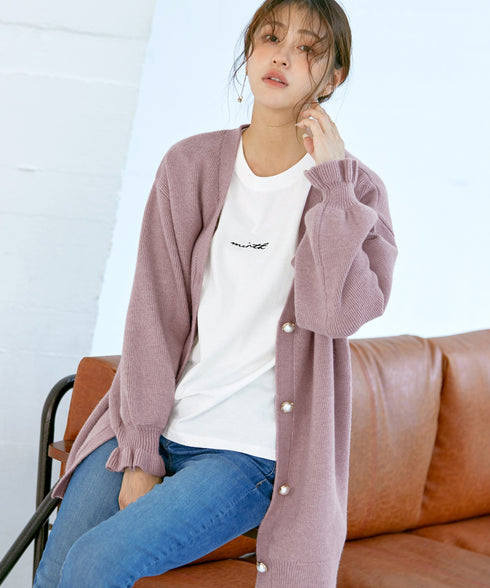 【アウトレット】袖先フリルミドル丈カーデ