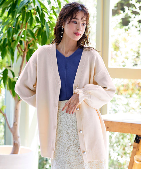 【アウトレット】袖先フリルミドル丈カーデ