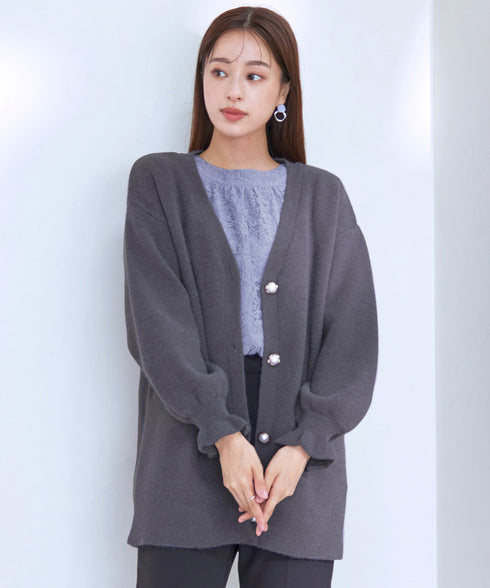 【アウトレット】袖先フリルミドル丈カーデ