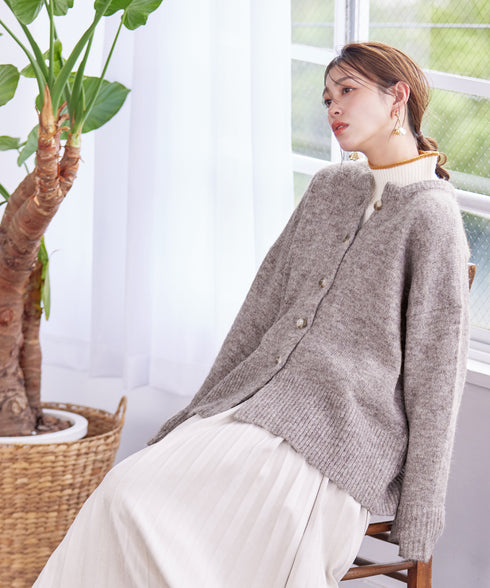 クルーネックメランジカーディガン