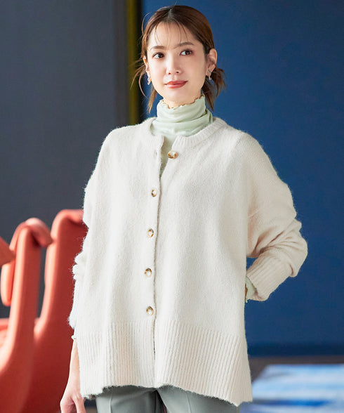 クルーネックメランジカーディガン