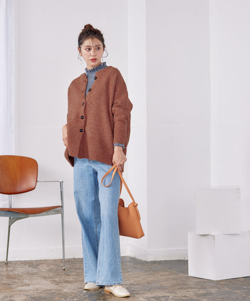 クルーネックメランジカーディガン