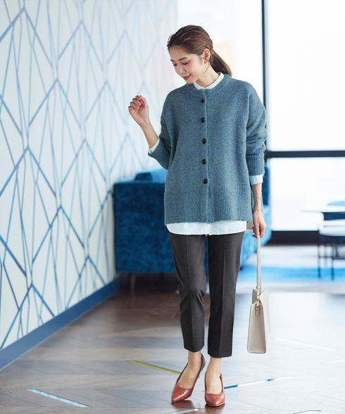 クルーネックメランジカーディガン