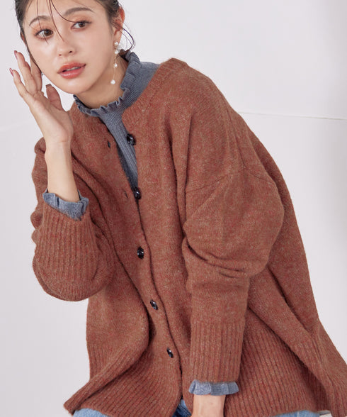 クルーネックメランジカーディガン