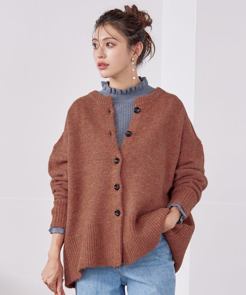 クルーネックメランジカーディガン