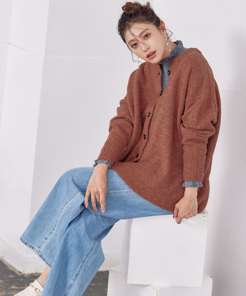 クルーネックメランジカーディガン