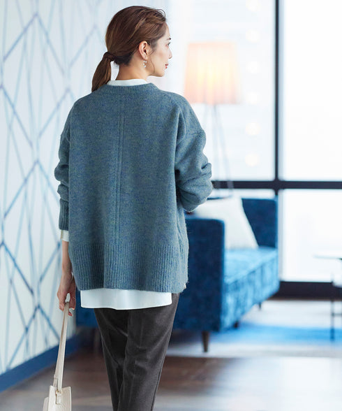 クルーネックメランジカーディガン