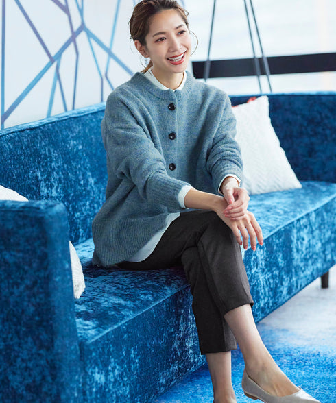 クルーネックメランジカーディガン