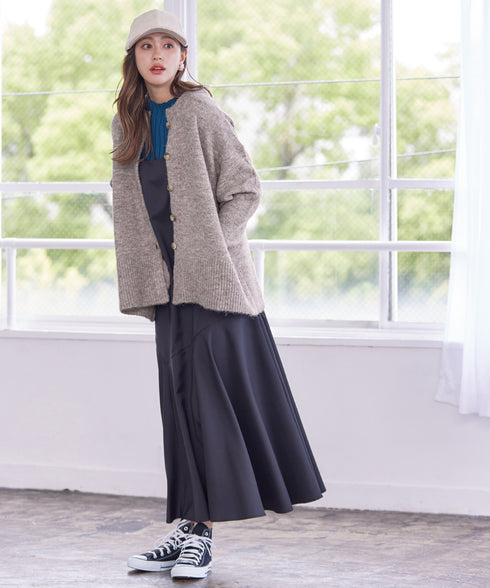 クルーネックメランジカーディガン