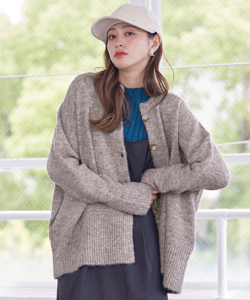 クルーネックメランジカーディガン