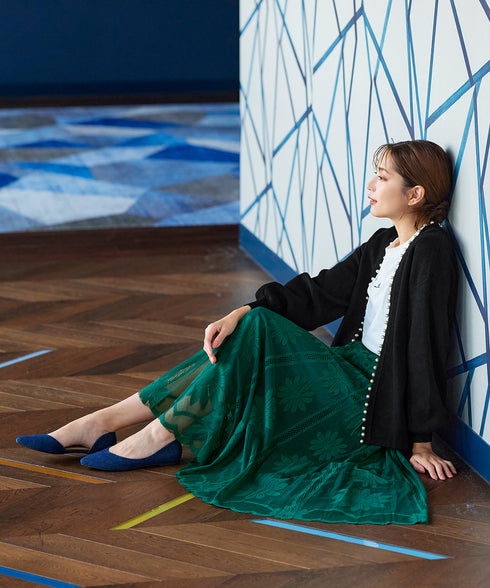 【アウトレット】パール付きパフスリーブカーディガン