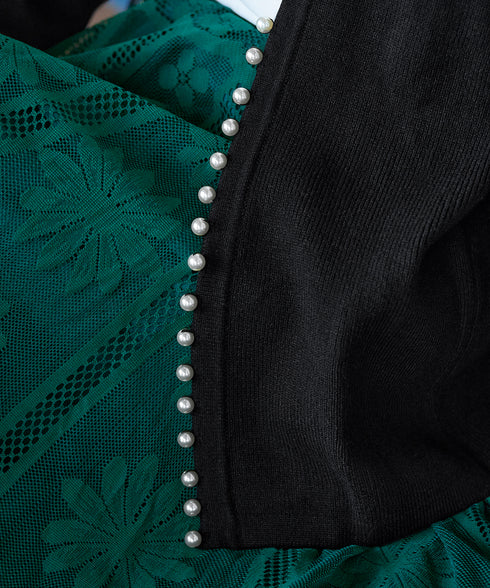 【アウトレット】パール付きパフスリーブカーディガン