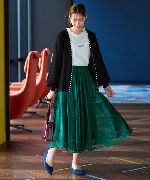 【アウトレット】パール付きパフスリーブカーディガン