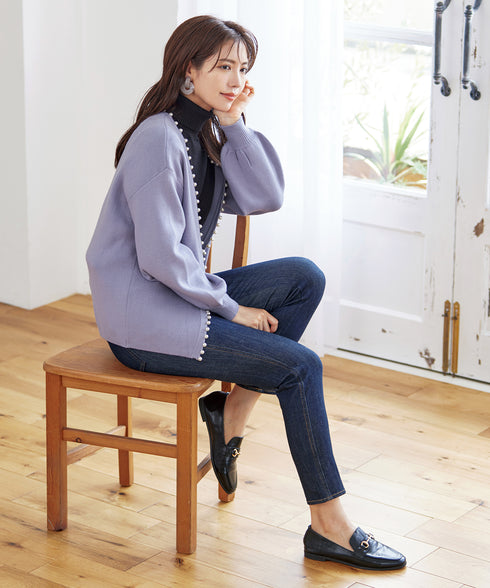 【アウトレット】パール付きパフスリーブカーディガン