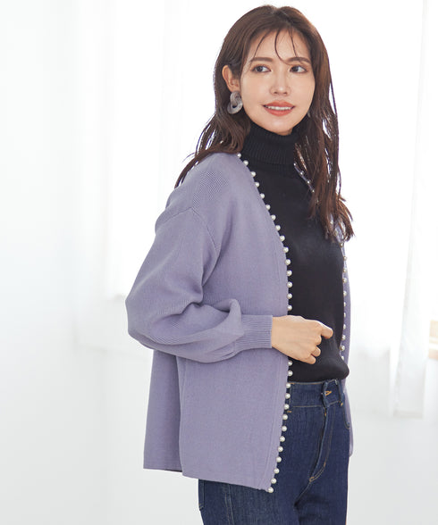 【アウトレット】パール付きパフスリーブカーディガン