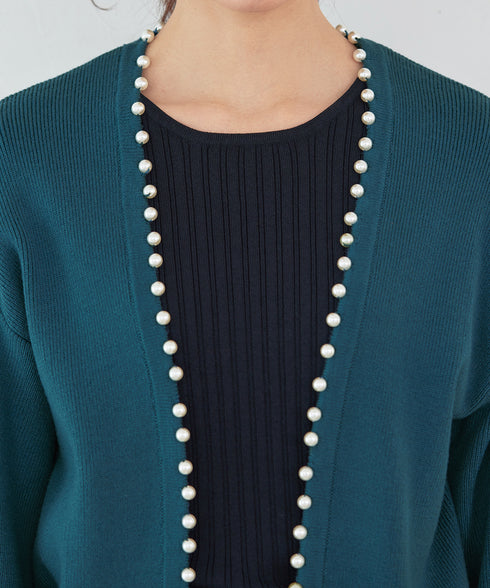 【アウトレット】パール付きパフスリーブカーディガン