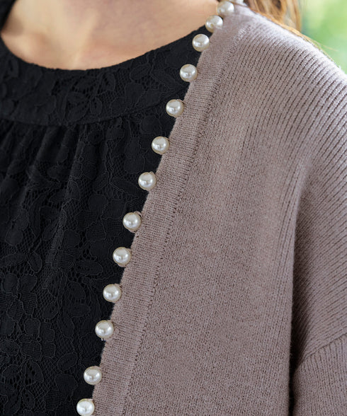 【アウトレット】パール付きパフスリーブカーディガン