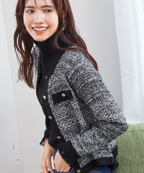 【アウトレット】ツイードニットカーディガン