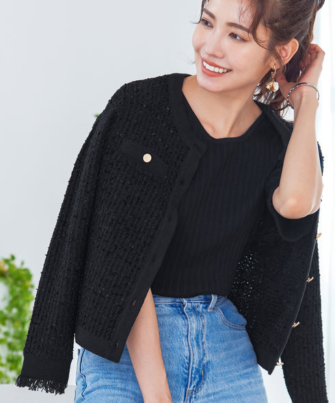 【アウトレット】ツイードニットカーディガン