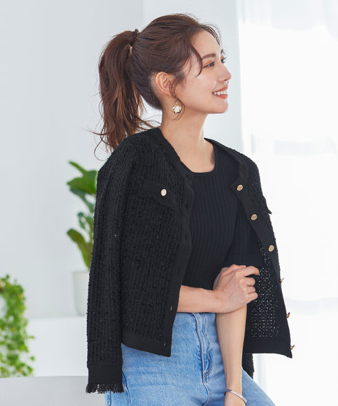 【アウトレット】ツイードニットカーディガン