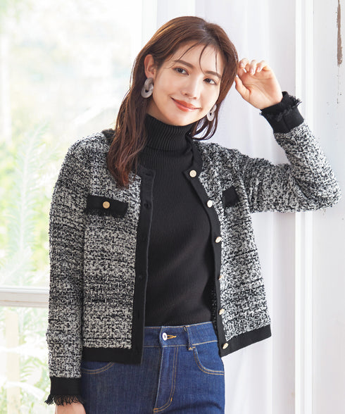 【アウトレット】ツイードニットカーディガン