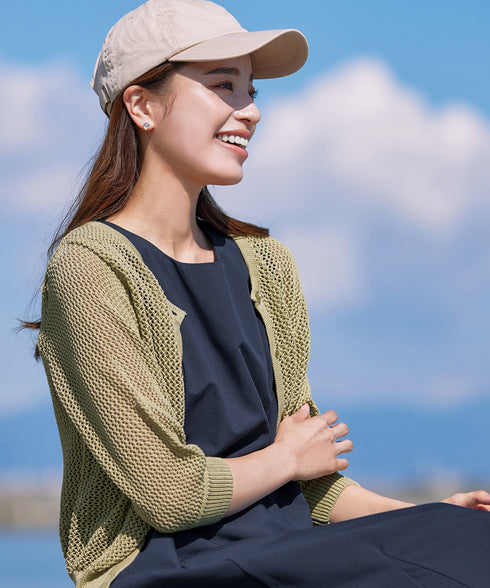 【アウトレット】メッシュ編みニットショートカーディガン