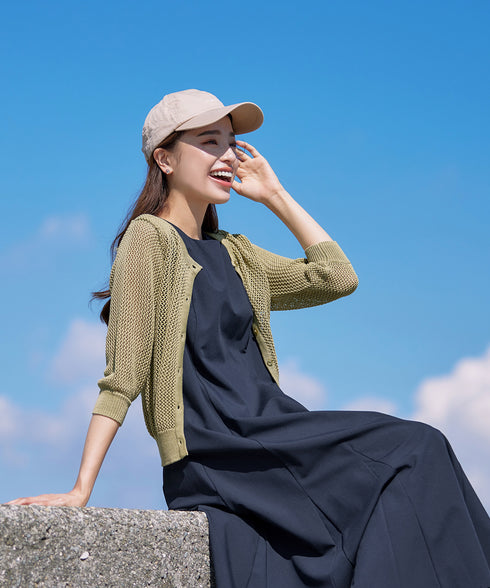 【アウトレット】メッシュ編みニットショートカーディガン