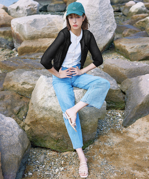 【アウトレット】メッシュ編みニットショートカーディガン