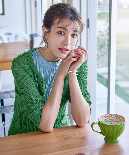 【アウトレット】メッシュ編みニットショートカーディガン