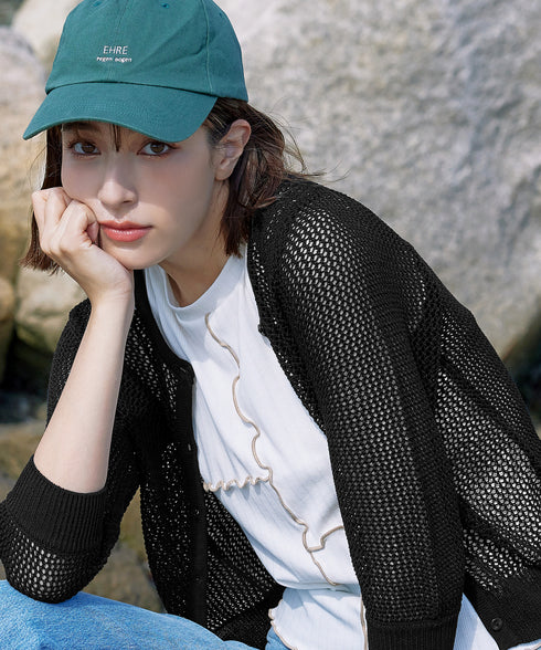 【アウトレット】メッシュ編みニットショートカーディガン