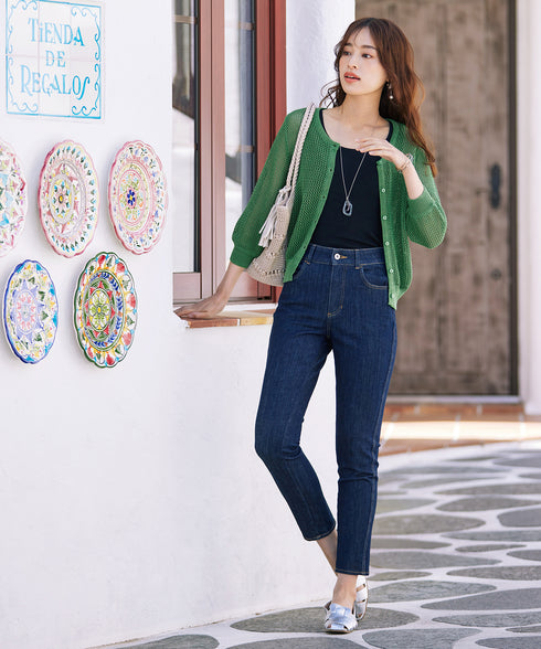 【アウトレット】メッシュ編みニットショートカーディガン