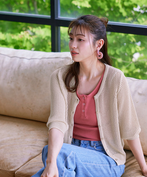 【アウトレット】メッシュ編みニットショートカーディガン