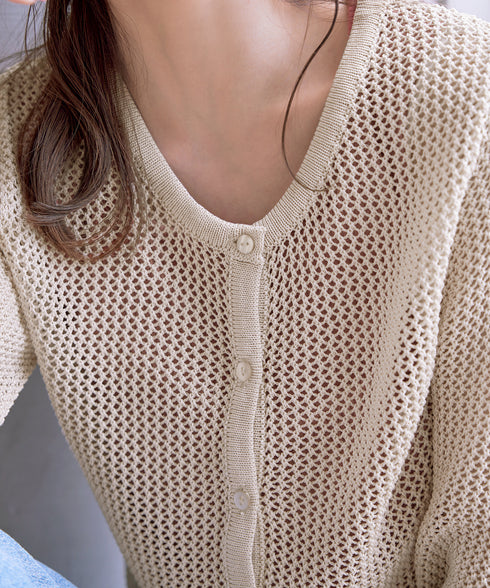 【アウトレット】メッシュ編みニットショートカーディガン