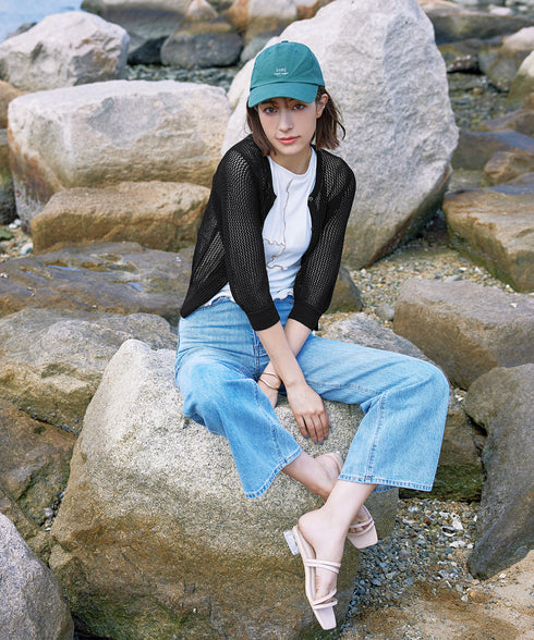 【アウトレット】メッシュ編みニットショートカーディガン