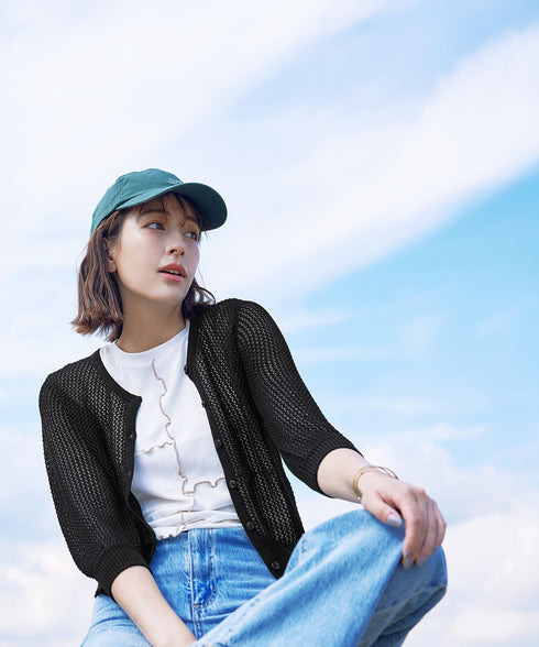 【アウトレット】メッシュ編みニットショートカーディガン