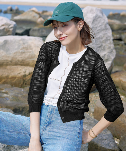 【アウトレット】メッシュ編みニットショートカーディガン