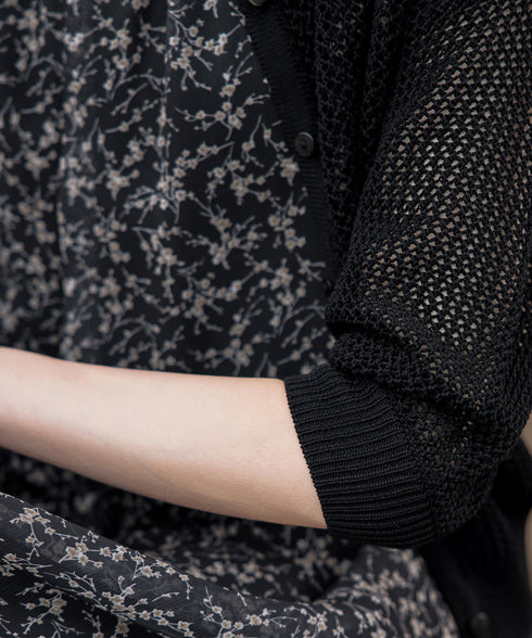 【アウトレット】メッシュ編みニットショートカーディガン