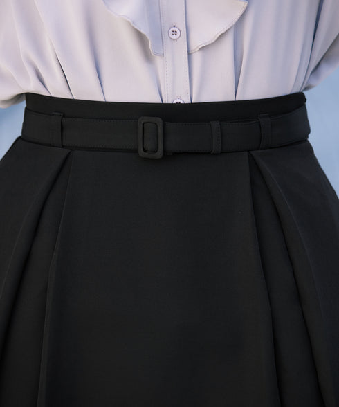 【アウトレット】ダブルストレッチ│ベルト付きタックスカート