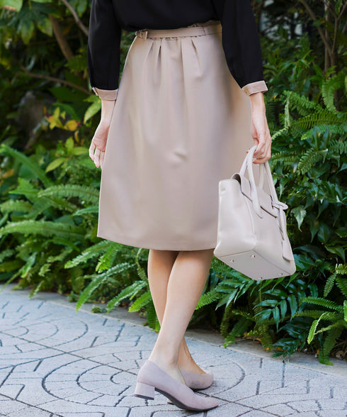 【アウトレット】ダブルストレッチ│ベルト付きタックスカート