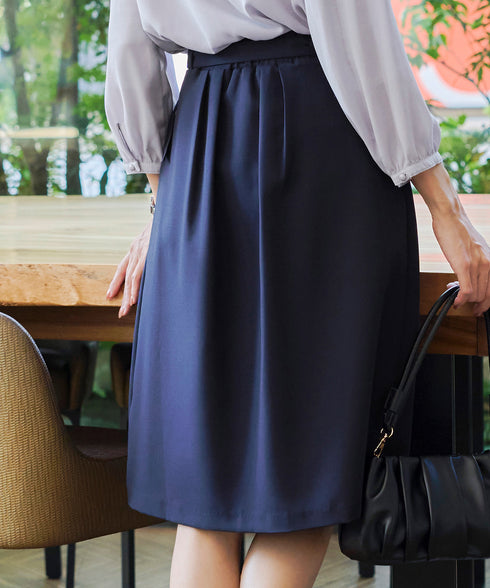 【アウトレット】ダブルストレッチ│ベルト付きタックスカート