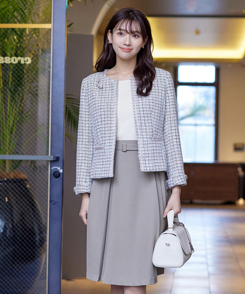 【アウトレット】ダブルストレッチ│ベルト付きタックスカート