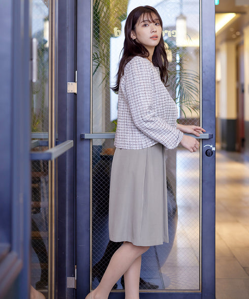 【アウトレット】ダブルストレッチ│ベルト付きタックスカート