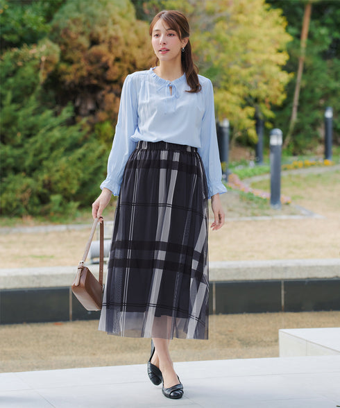 チュールレースチェックスカート