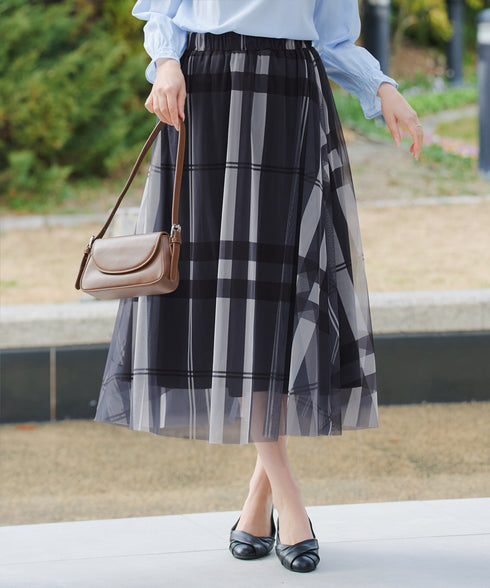 チュールレースチェックスカート