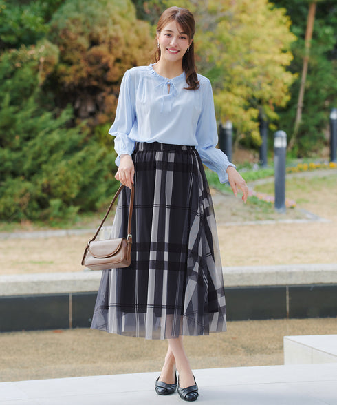 チュールレースチェックスカート